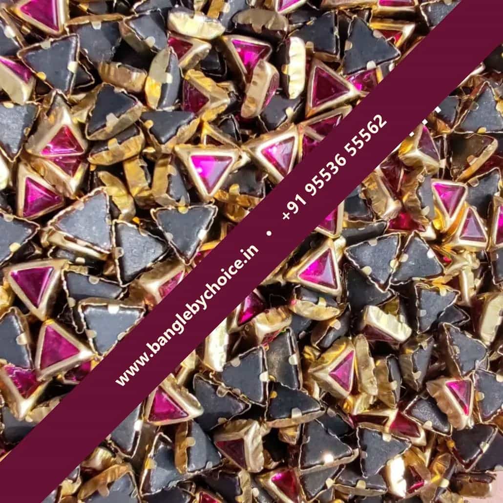 Triangle Dark Pink Glossy Kundans