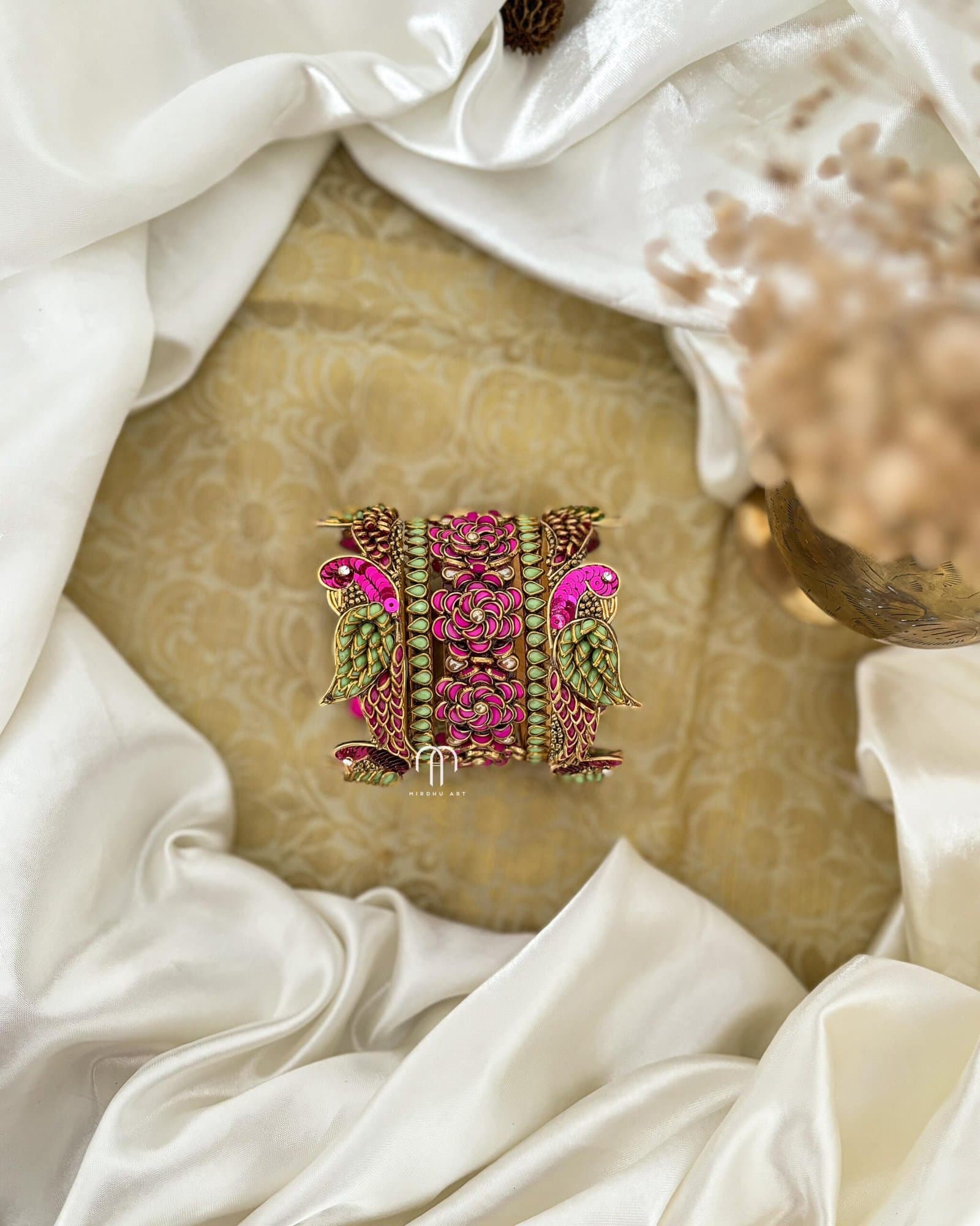 Kundan Bangles – Pink and Pastel Green Parrot style Bangles from Bangle by Choice