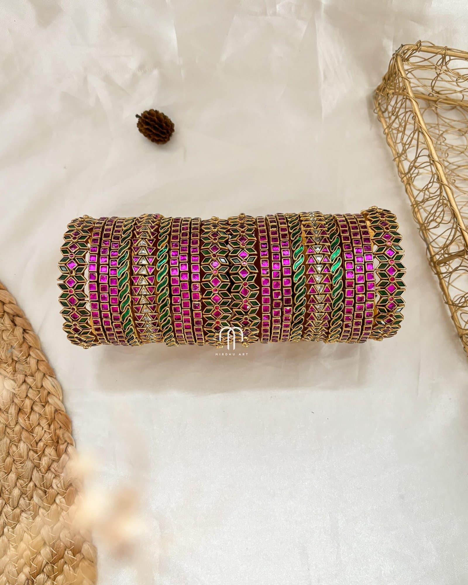 Kundan Bangles – Rani pink & Green Set from Bangle by Choice