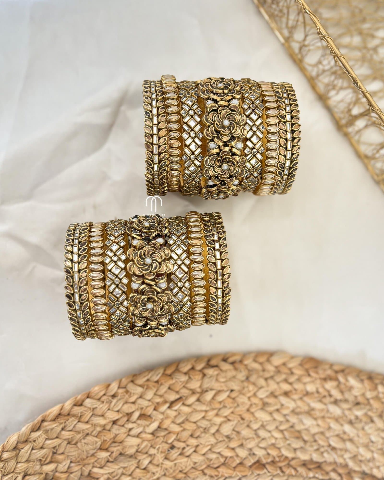 Kundan Bangles – Golden stone & white stone set from Bangle by Choice