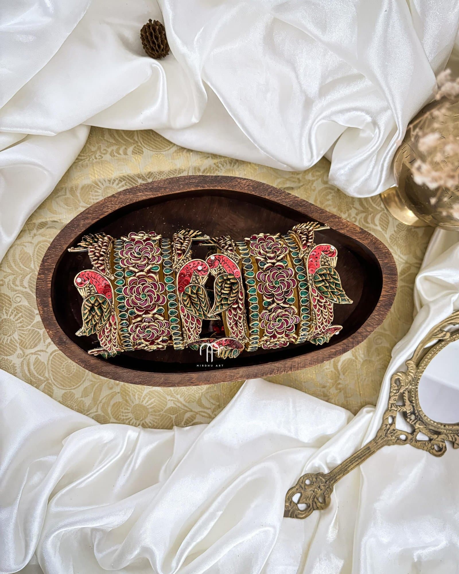Kundan Bangles – Maroon & Green Parrot Style Set from Bangle by Choice