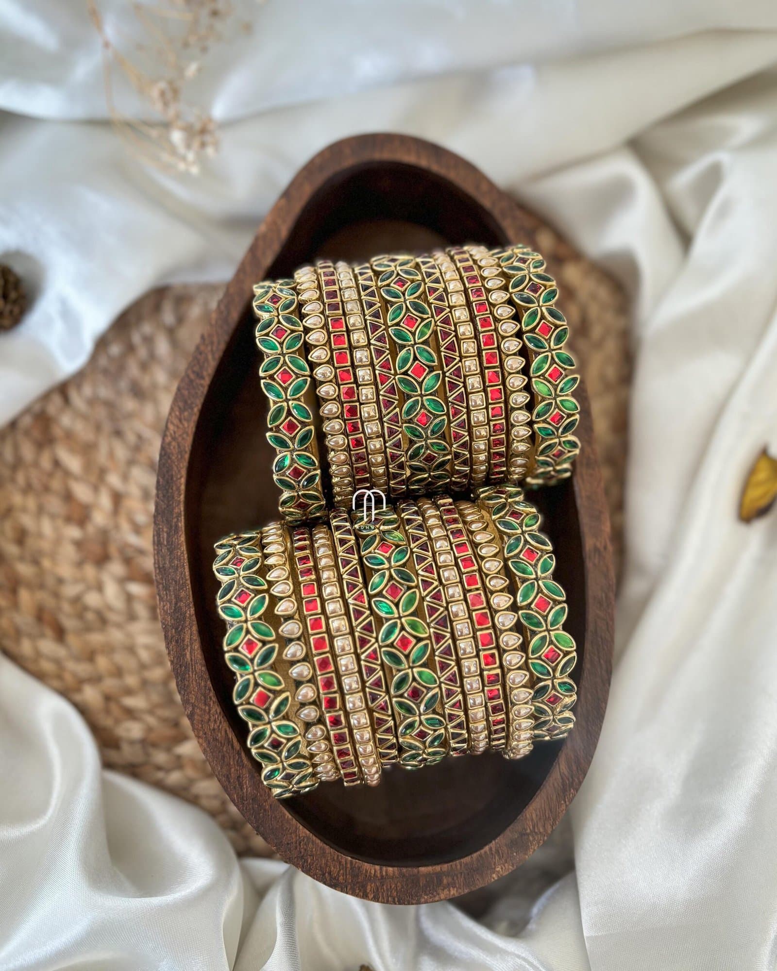 Kundan Bangles – Green & Red 2D Set from Bangle by Choice
