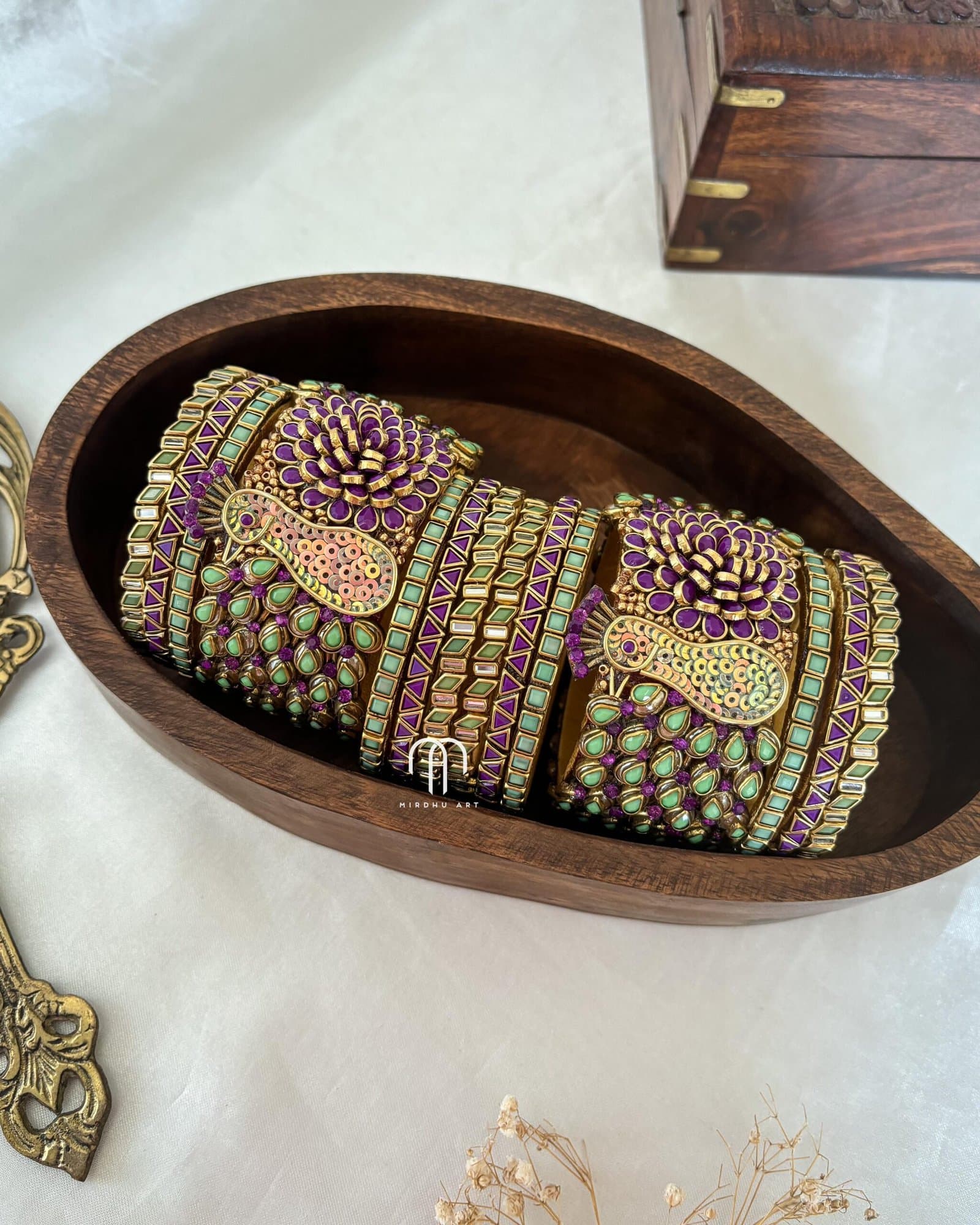 Kundan Bangles – Turquoise Green & Purple set from Bangle by Choice