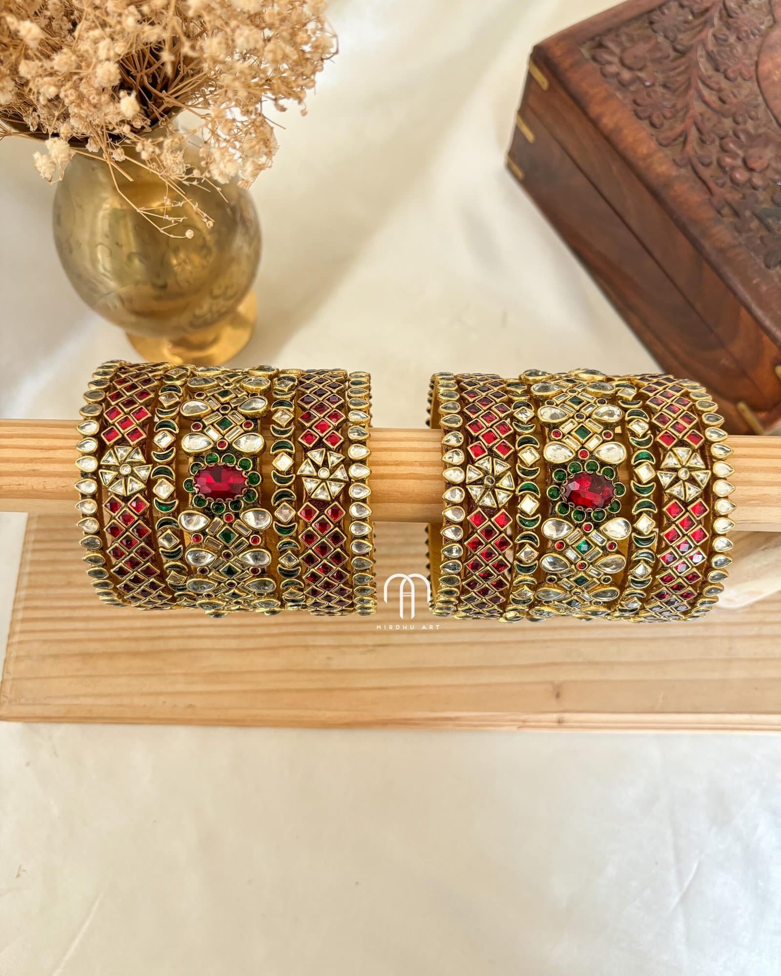 Kundan Bangles – Victorian Red & Green Set from Bangle by Choice