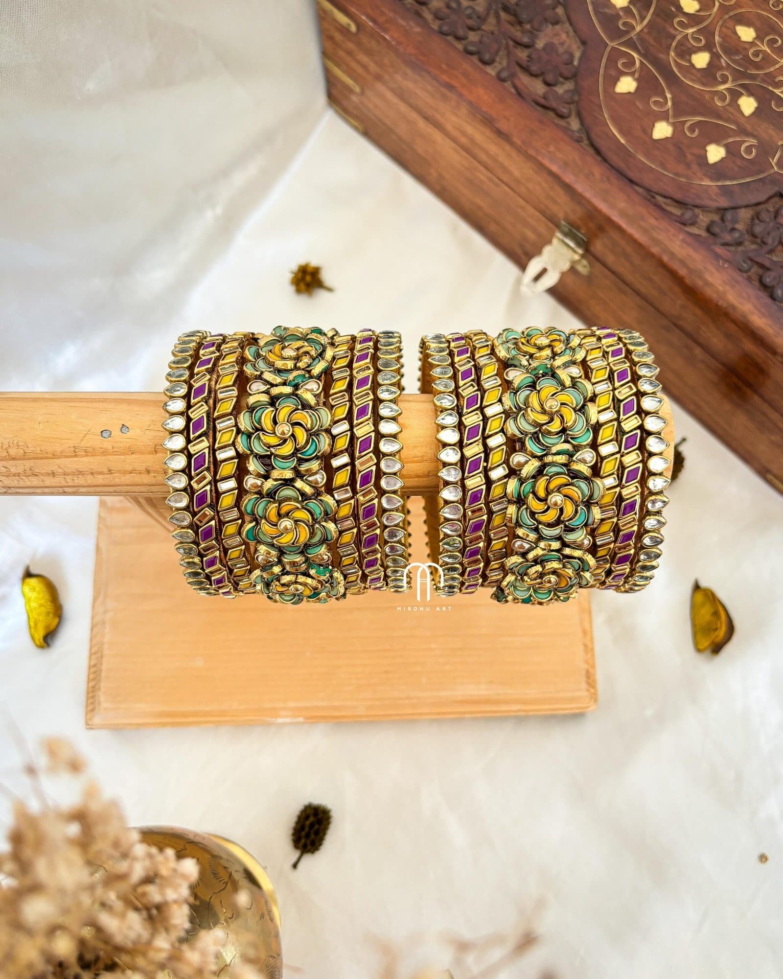 Kundan Bangles – Turquoise Green, Purple, Yellow Set from Bangle by Choice
