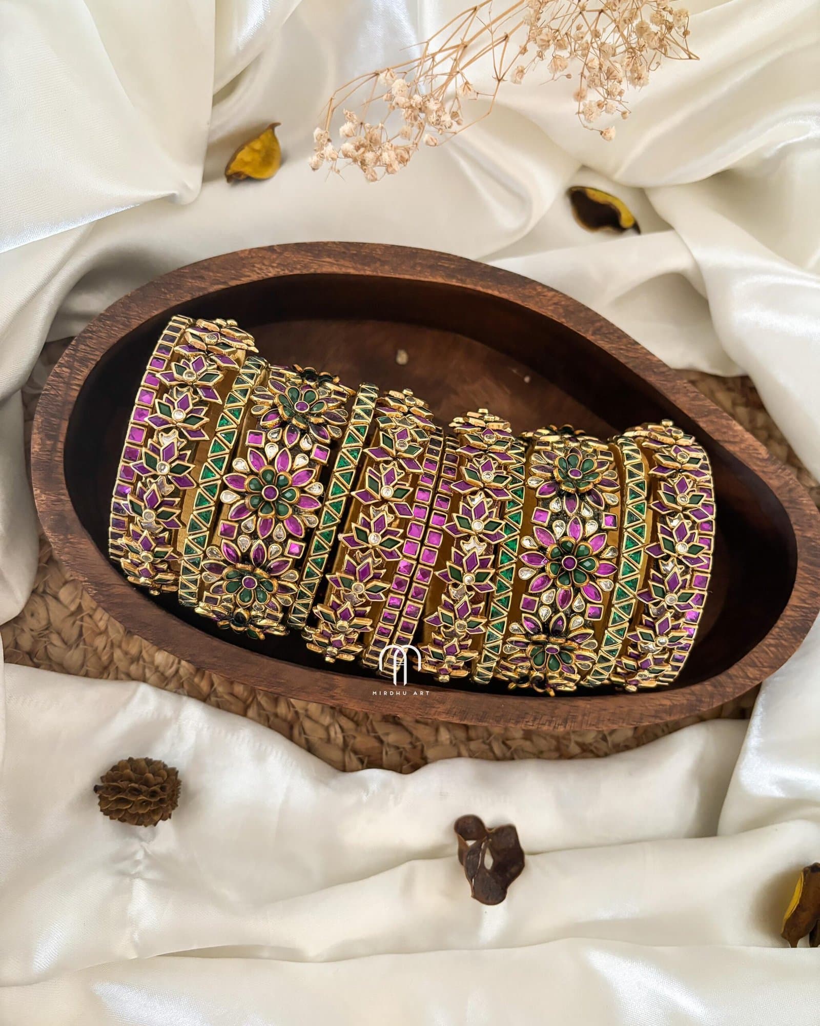 Kundan Bangles – Purple & Dark Green Set from Bangle by Choice