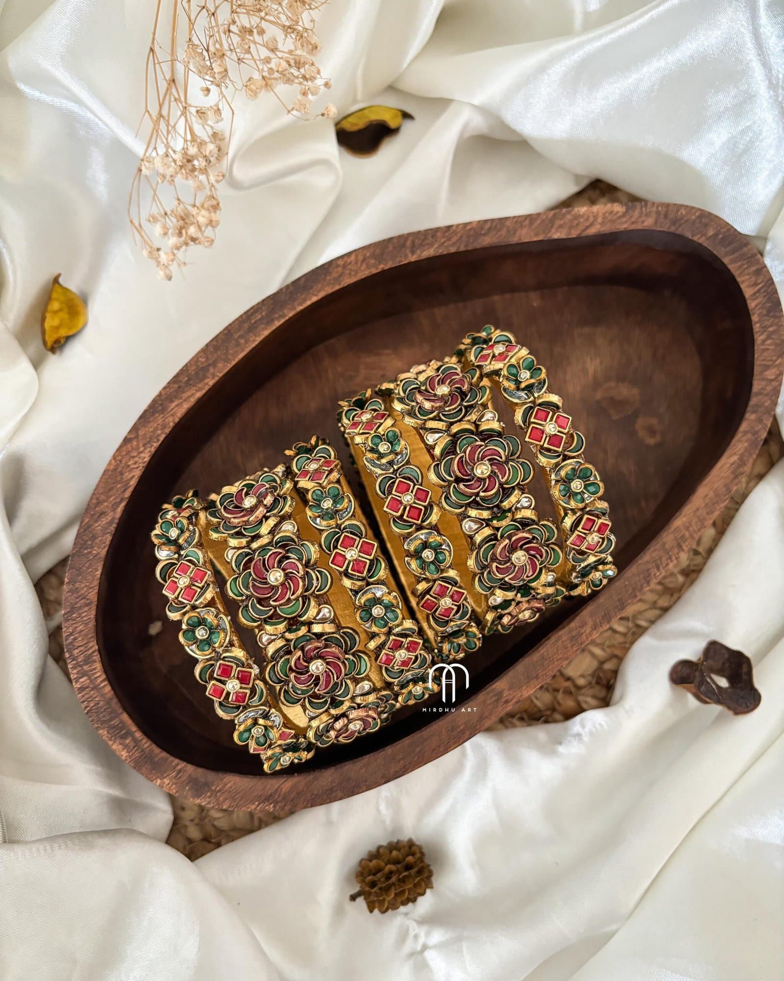 Kundan Bangles – Maroon & Dark Green 3D Set from Bangle by Choice
