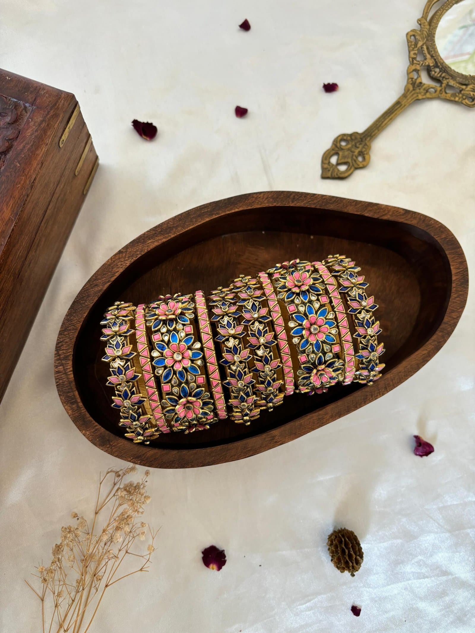 Kundan Bangles – Royal Blue & Baby Pink Set from Bangle by Choice