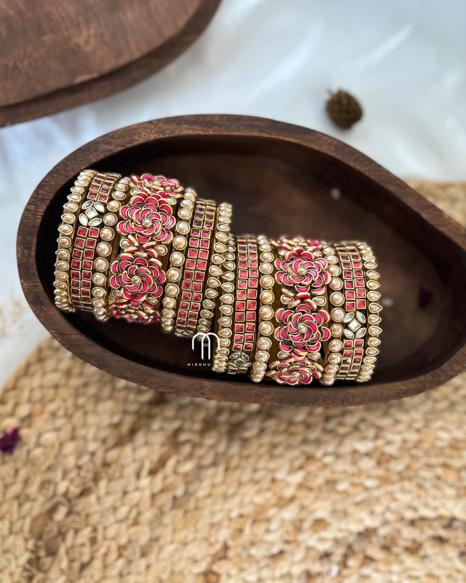 Kundan Bangles – Reddish Pink & Golden Set from Bangle by Choice