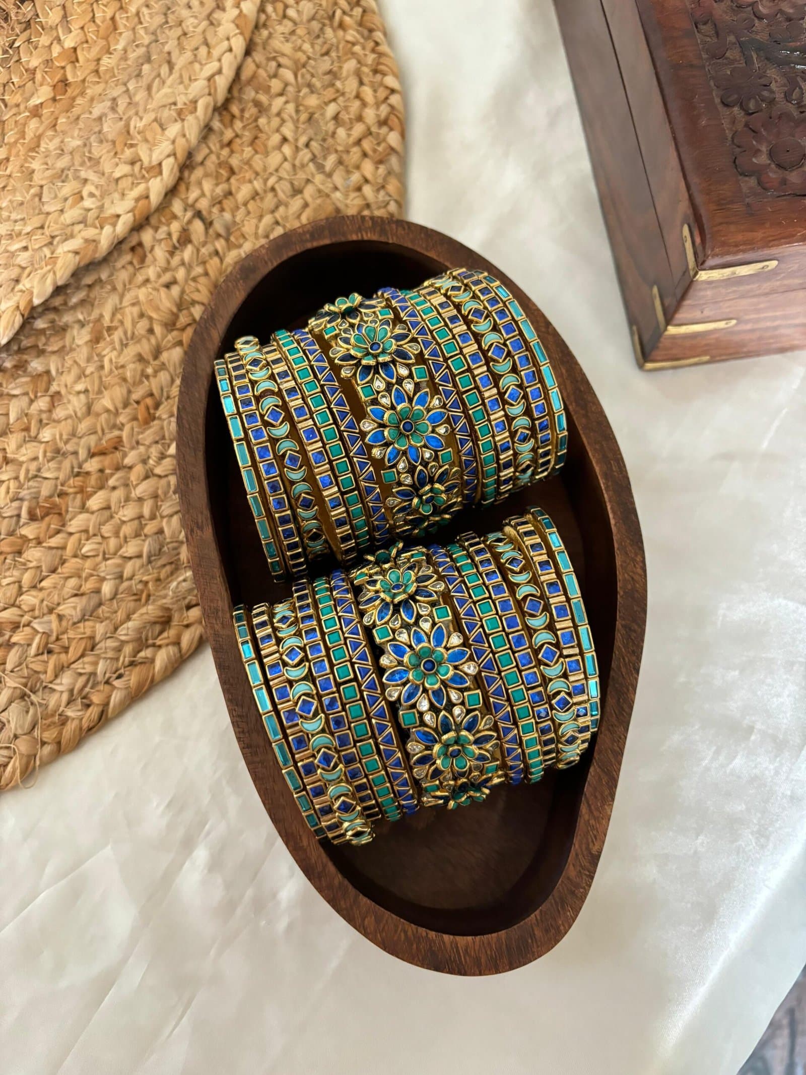 Kundan Bangles – Turquoise Green & Royal Blue 3D Set from Bangle by Choice