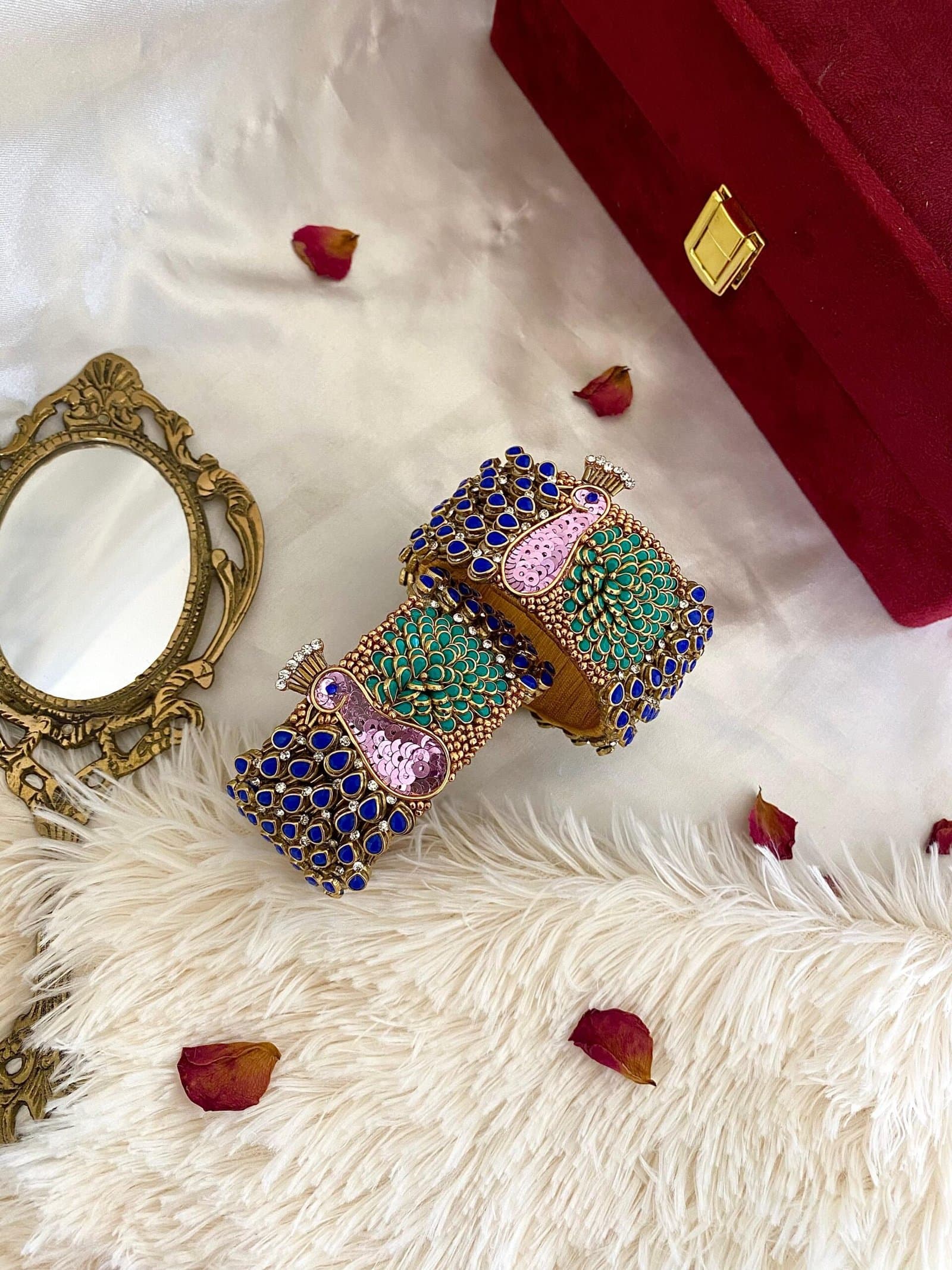 Kundan Bangles – Peacock Bangles (Lavender, Royal blue, Dark Turquiose Green) from Bangle by Choice