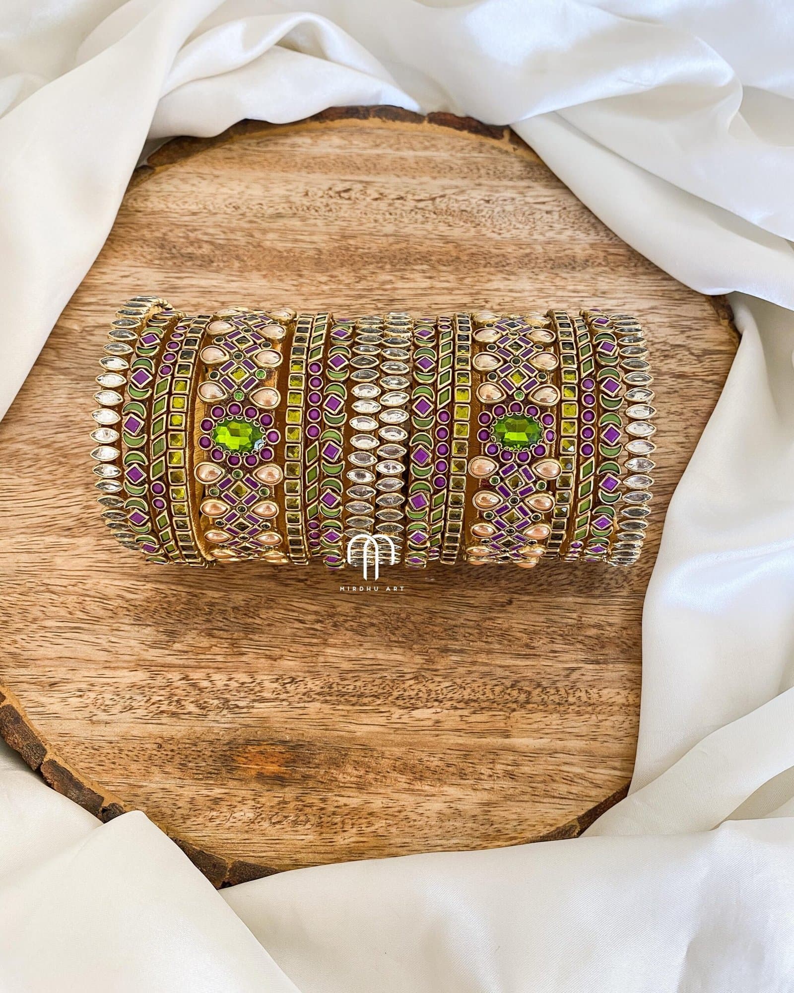 Kundan Bangles – Victorian Bangle (Purple & Olive Green) Set from Bangle by Choice