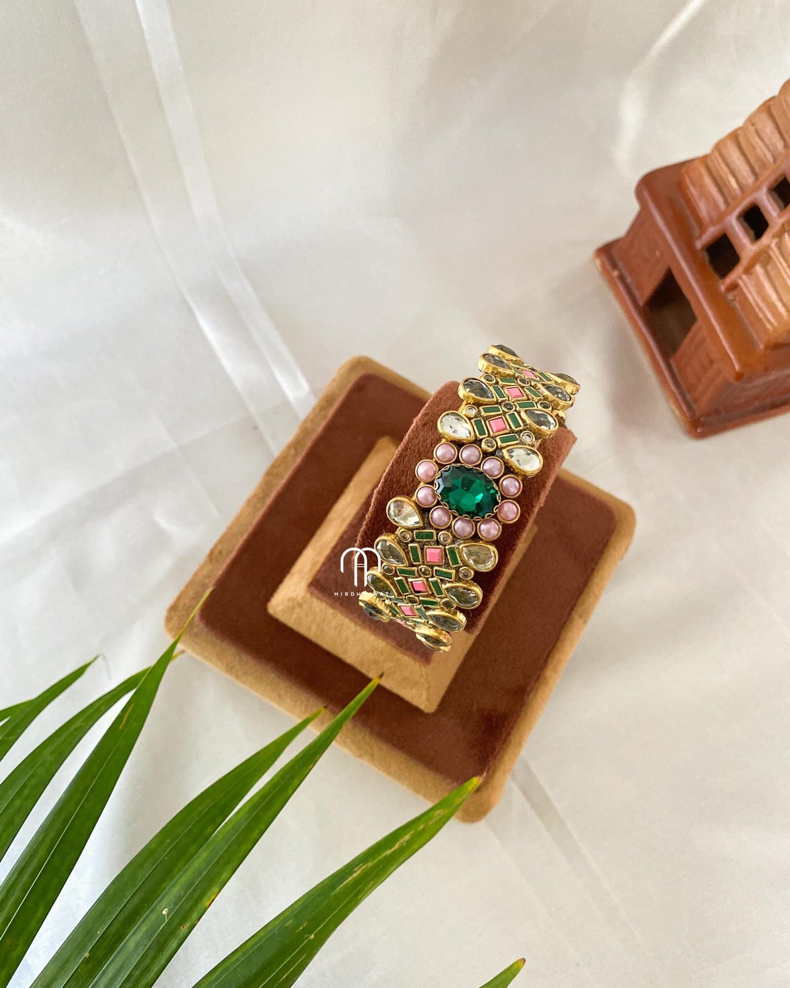 Kundan Bangles – Victorian Style Jumbo kada (Dark green & Baby Pink) from Bangle by Choice