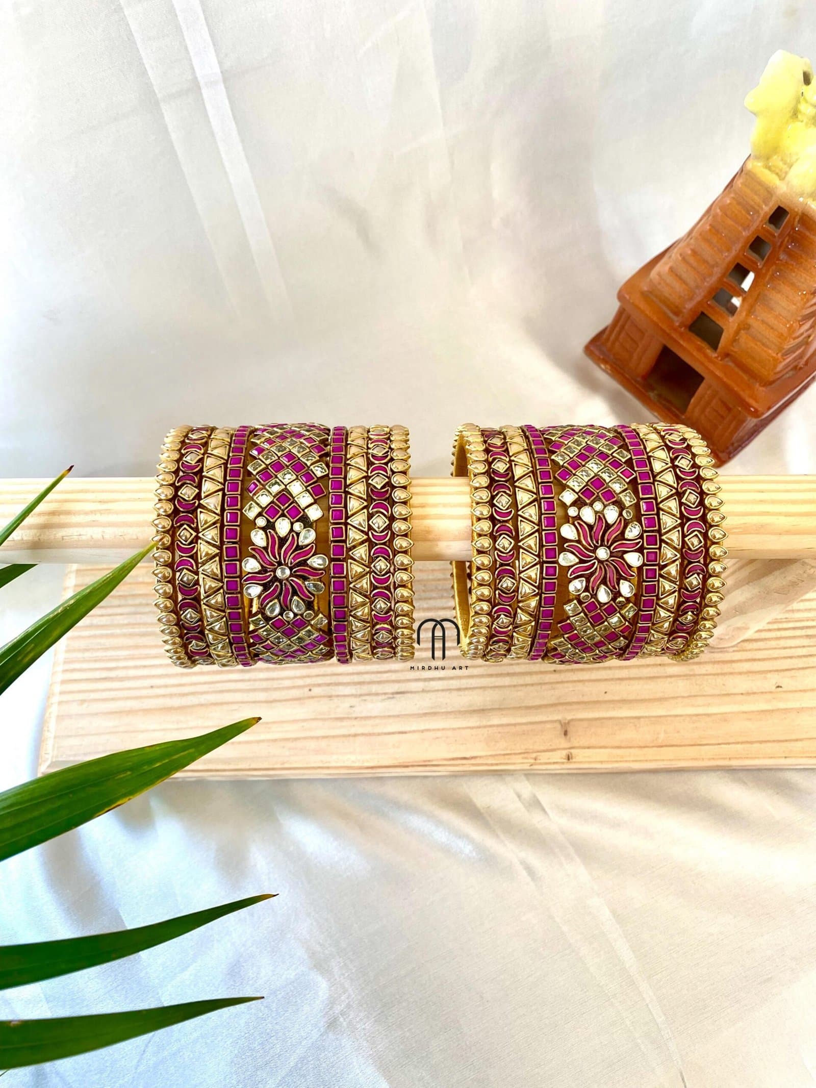 Kundan Bangles – Mezanta Pink, Silver, Golden (V-model Jumbo kada) Set from Bangle by Choice