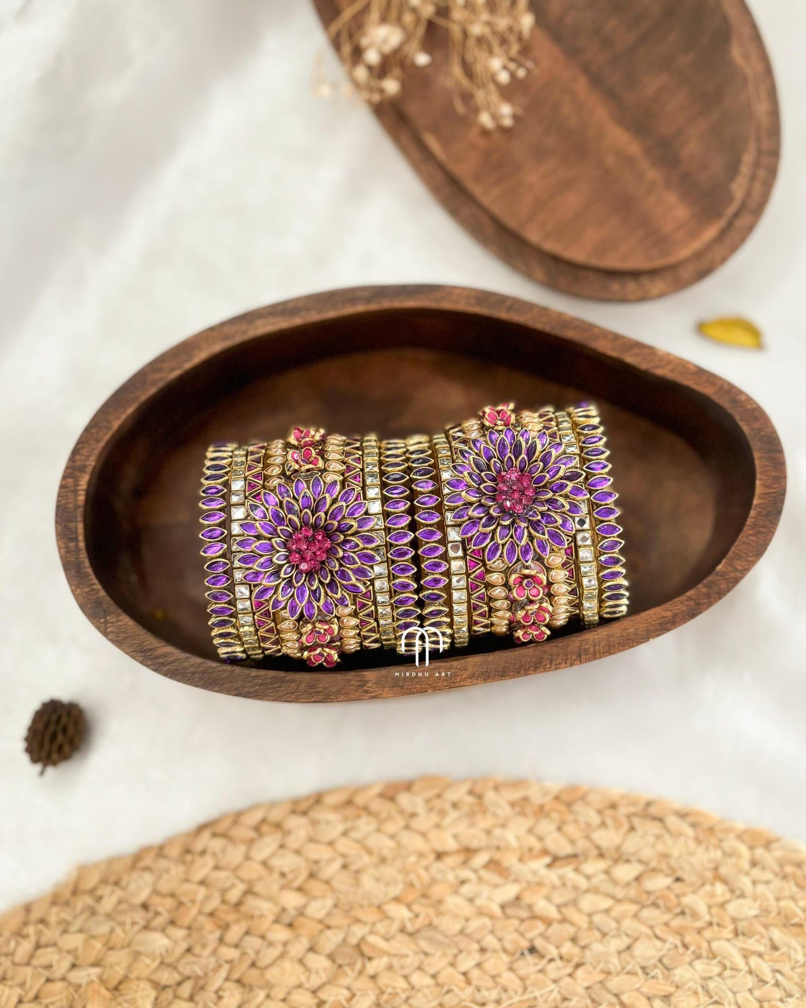 Kundan Bangles – Purple, Rani pink, White stone combination Bangles from Bangle by Choice