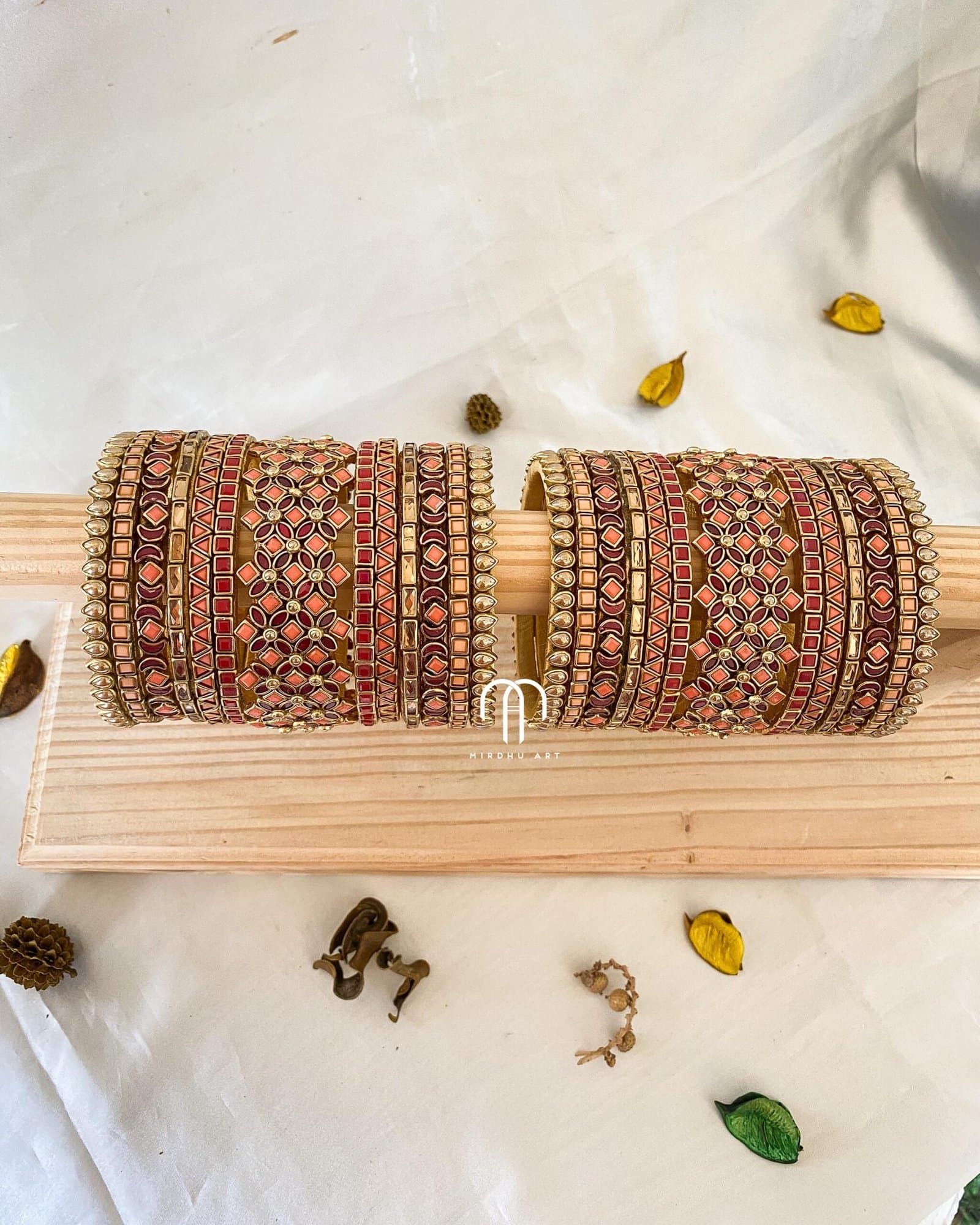 Kundan Bangles – Peach & Maroon combination (small eye) Bangles from Bangle by Choice