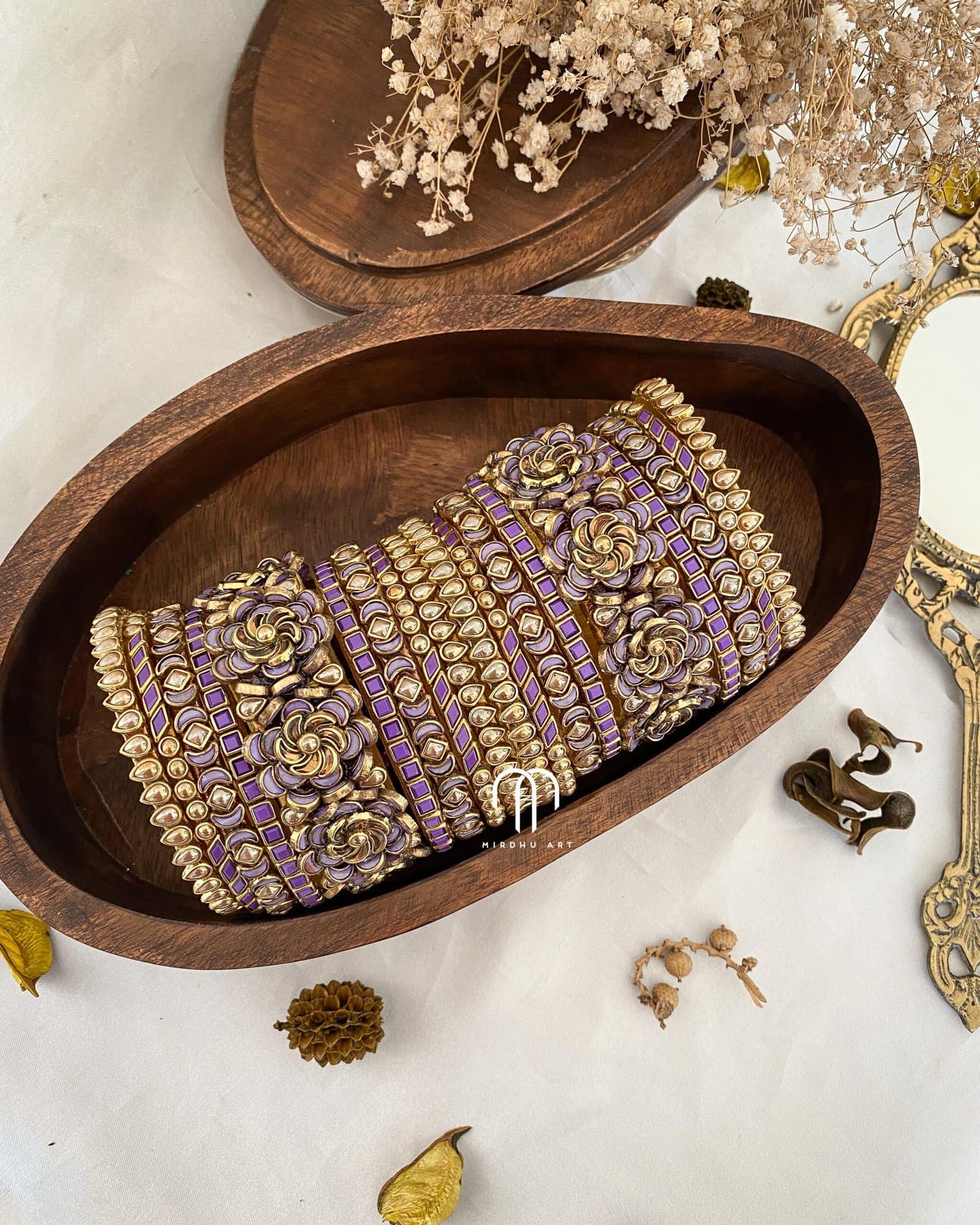 Kundan Bangles – Lavender & Golden combination (Rose) Bangles from Bangle by Choice