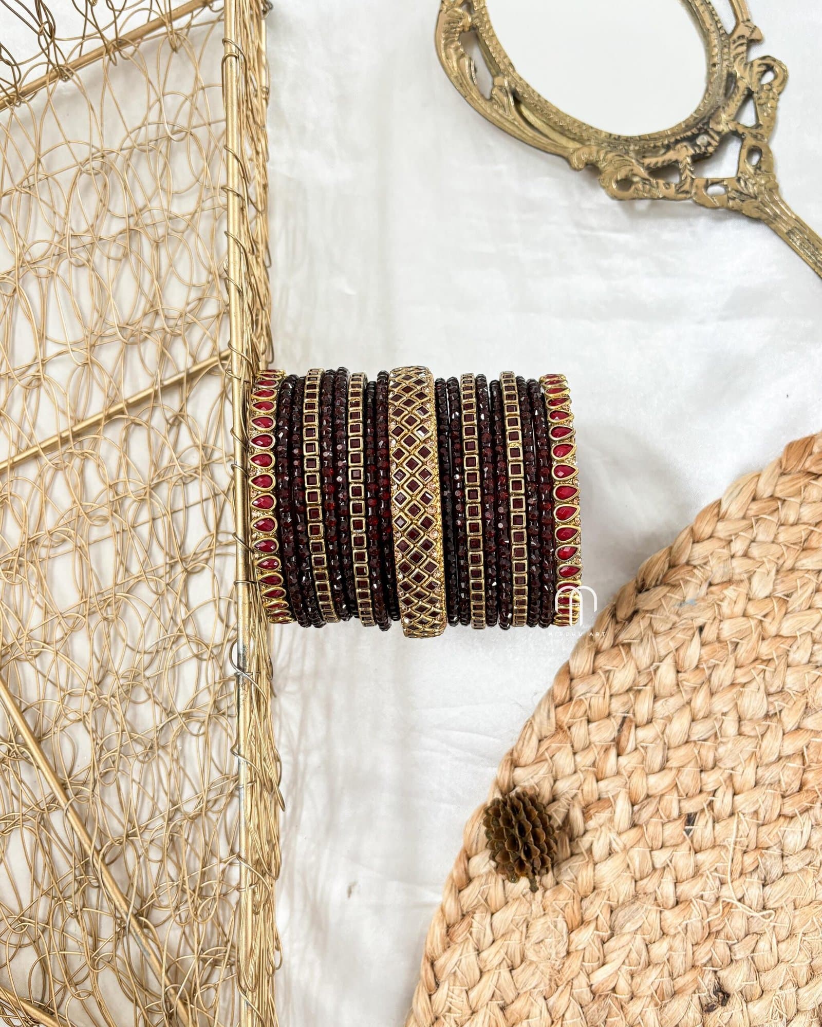 Glass Bangles – Maroon (plain round & Kundan stone) Set from Bangle by Choice