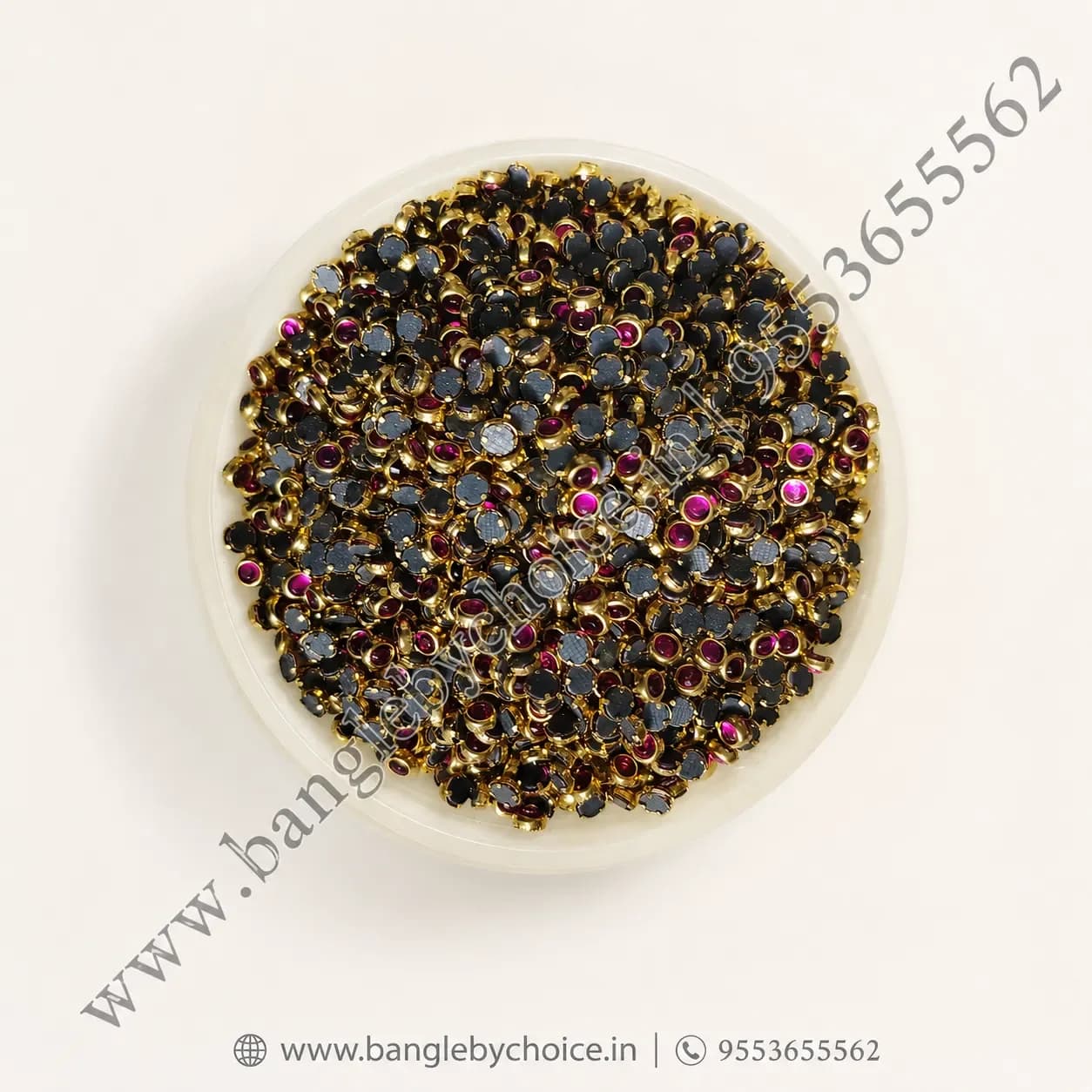 3mm Round Dark Pink Glass Kundans for bangle making, jewellery making, blouse work and DIY craft projects