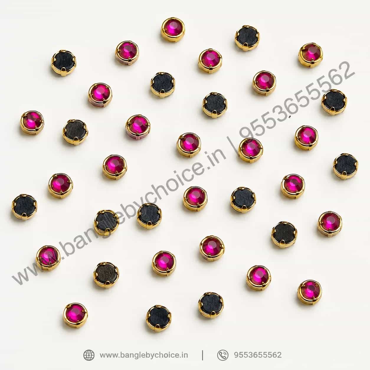 3mm Round Dark Pink Glass Kundans detail view 2