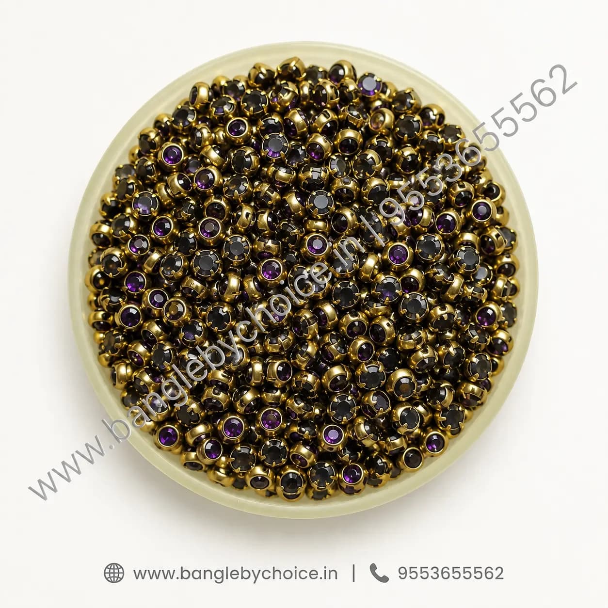 3mm Round Dark Purple Glass Kundans for bangle making, jewellery making, blouse work and DIY craft projects