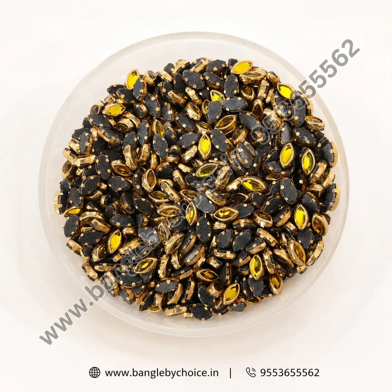 6K Eye Shaped Yellow Kundans for bangle making, jewellery making, blouse work and DIY craft projects