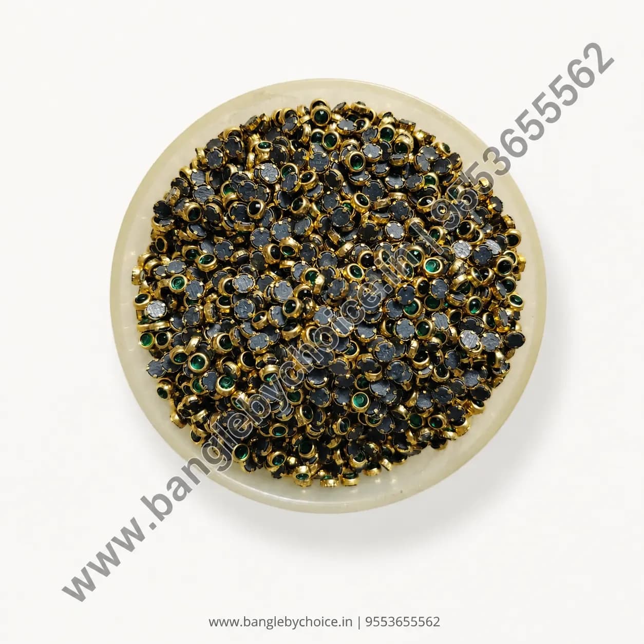 3mm Round dark green Glass Kundans for bangle making, jewellery making, blouse work and DIY craft projects