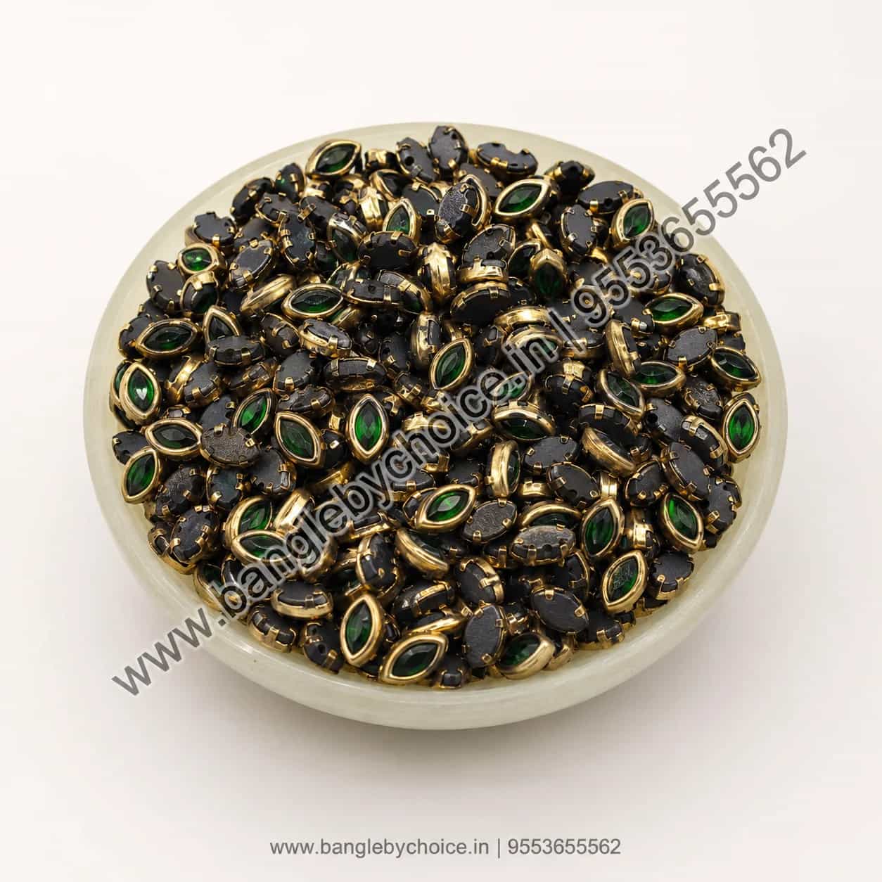 6K Eye Shape Dark Green Glossy Kundans detail view 2