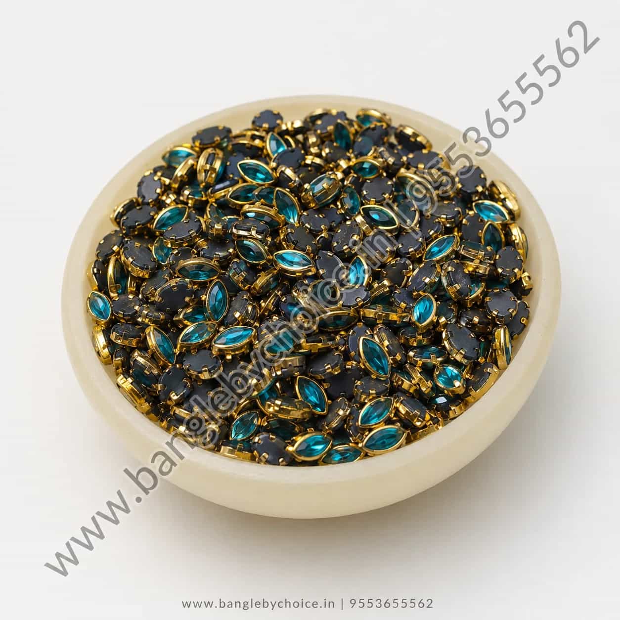 6K Drop Dark Sky Blue Glass Kundans detail view 2
