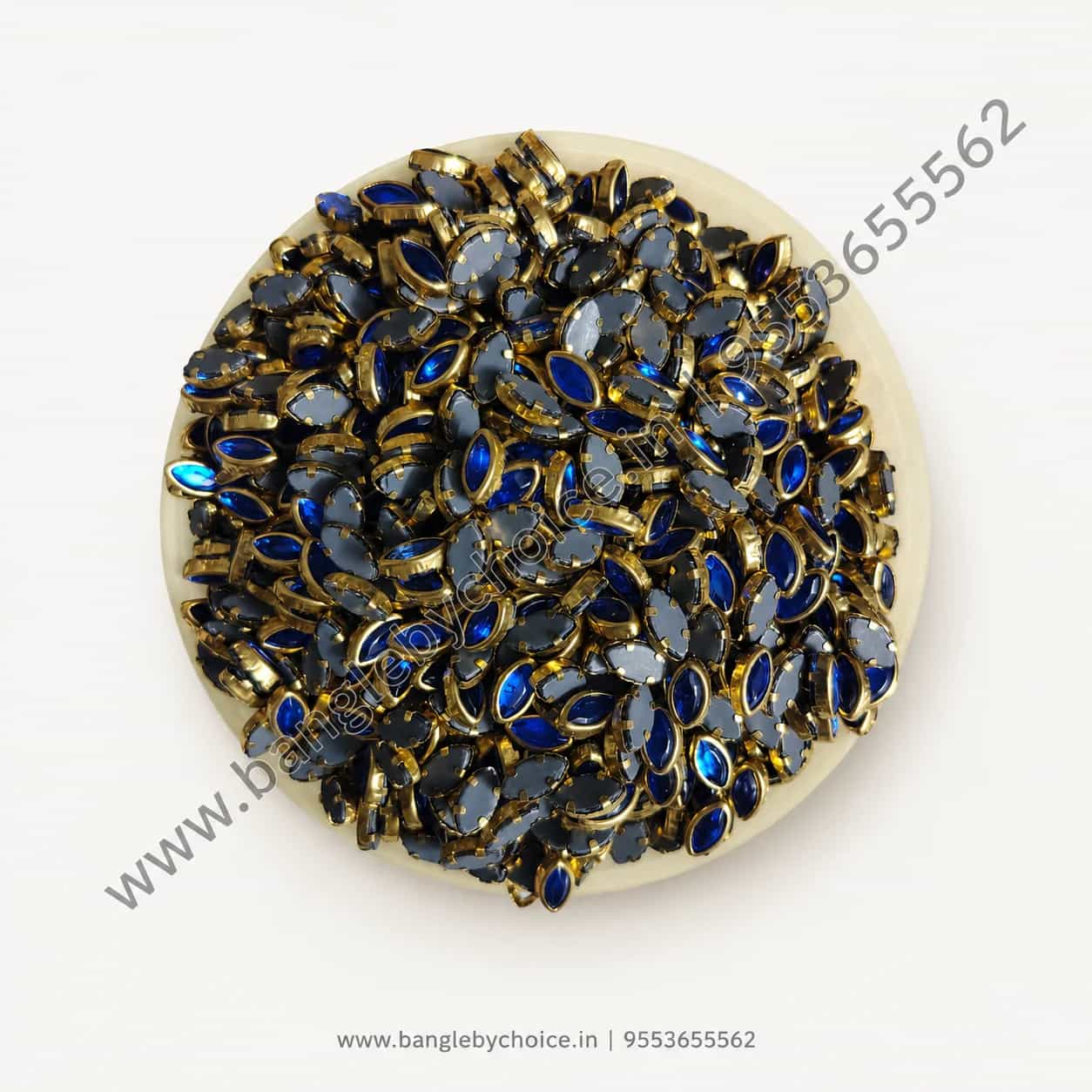 6K Eye Shape Dark Blue Glossy Kundans