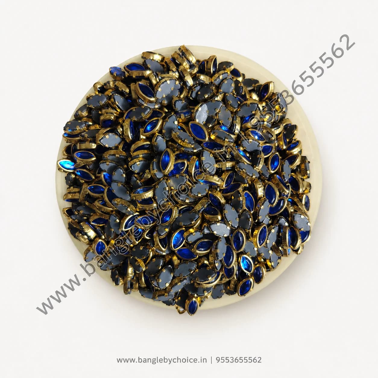 6K Eye Shape Dark Blue Glossy Kundans for bangle making, jewellery making, blouse work and DIY craft projects