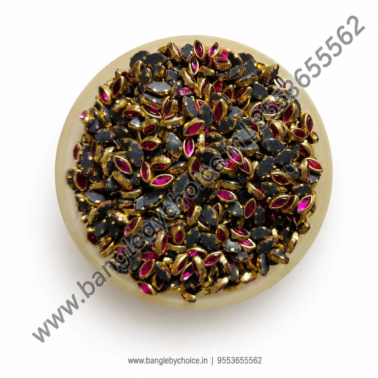 6K Eye Shape Dark Pink Glossy Kundans for bangle making, jewellery making, blouse work and DIY craft projects