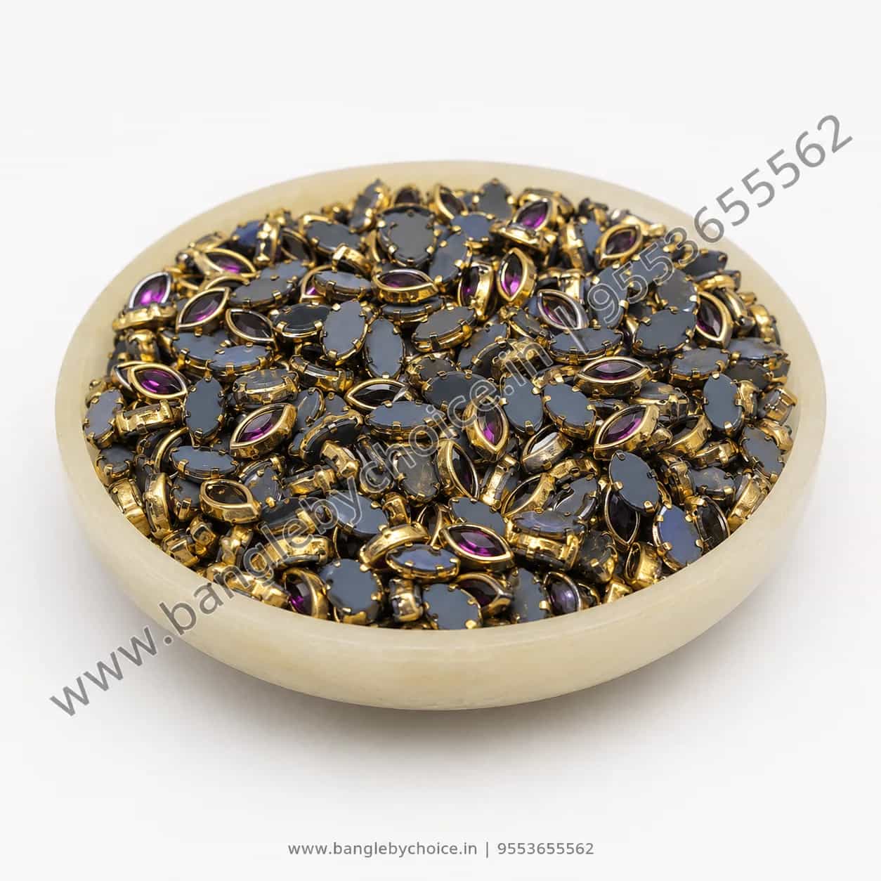 6K Eye Shape Dark Purple Glossy Kundans detail view 2