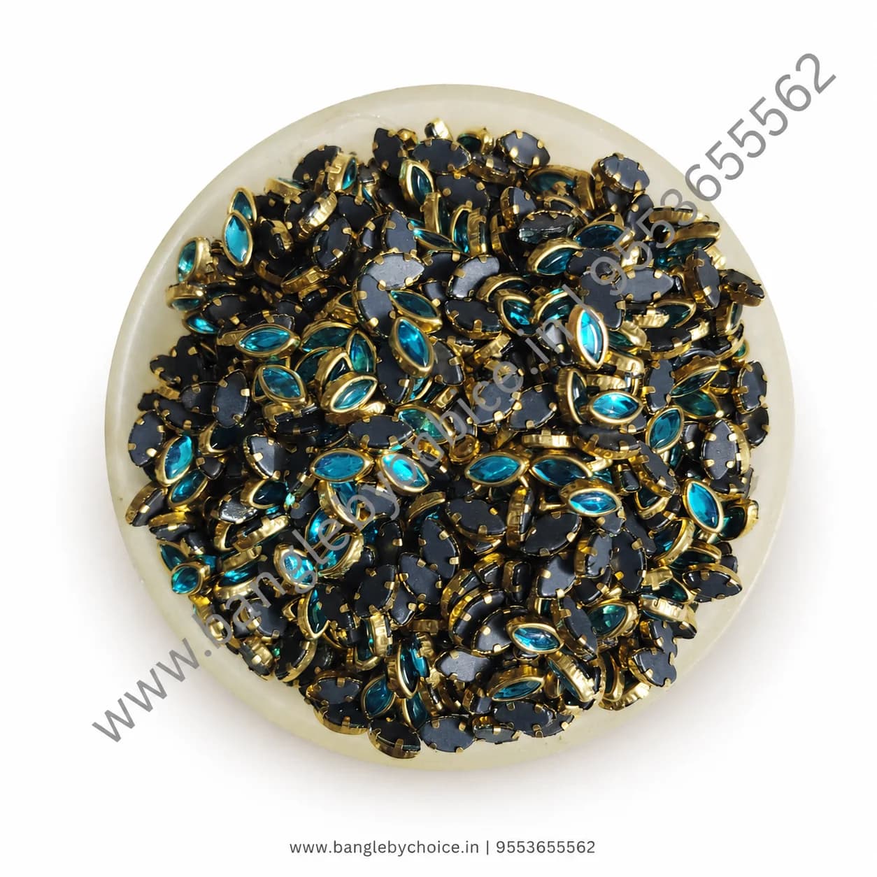6K Eye Shape Sky Blue Glossy Kundans for bangle making, jewellery making, blouse work and DIY craft projects