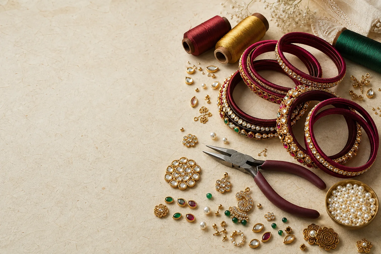 Premium kundan stones and bangle-making materials from Bangle by Choice