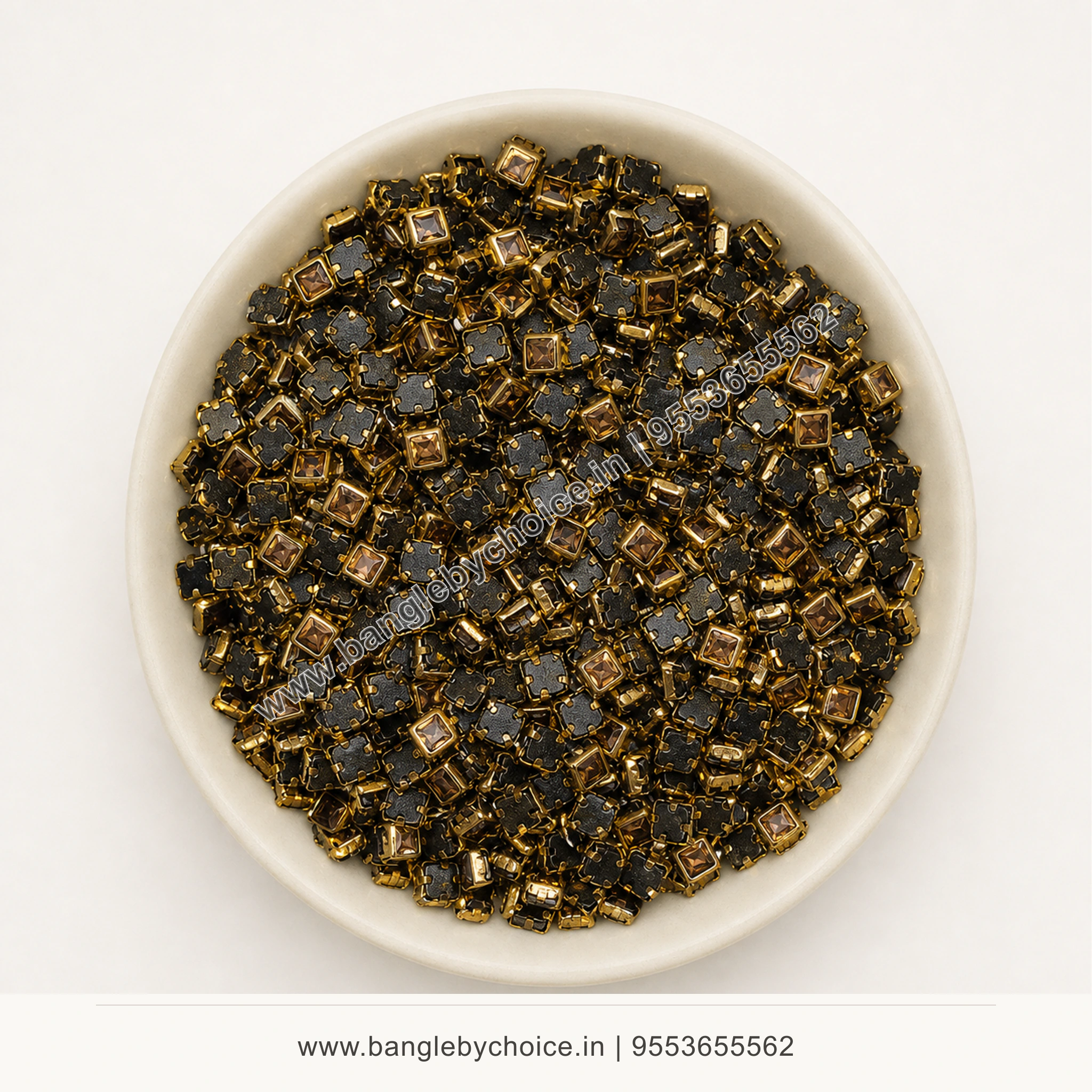 3x3 Square Glossy Gold Kundans premium top-view product image with antique-gold setting