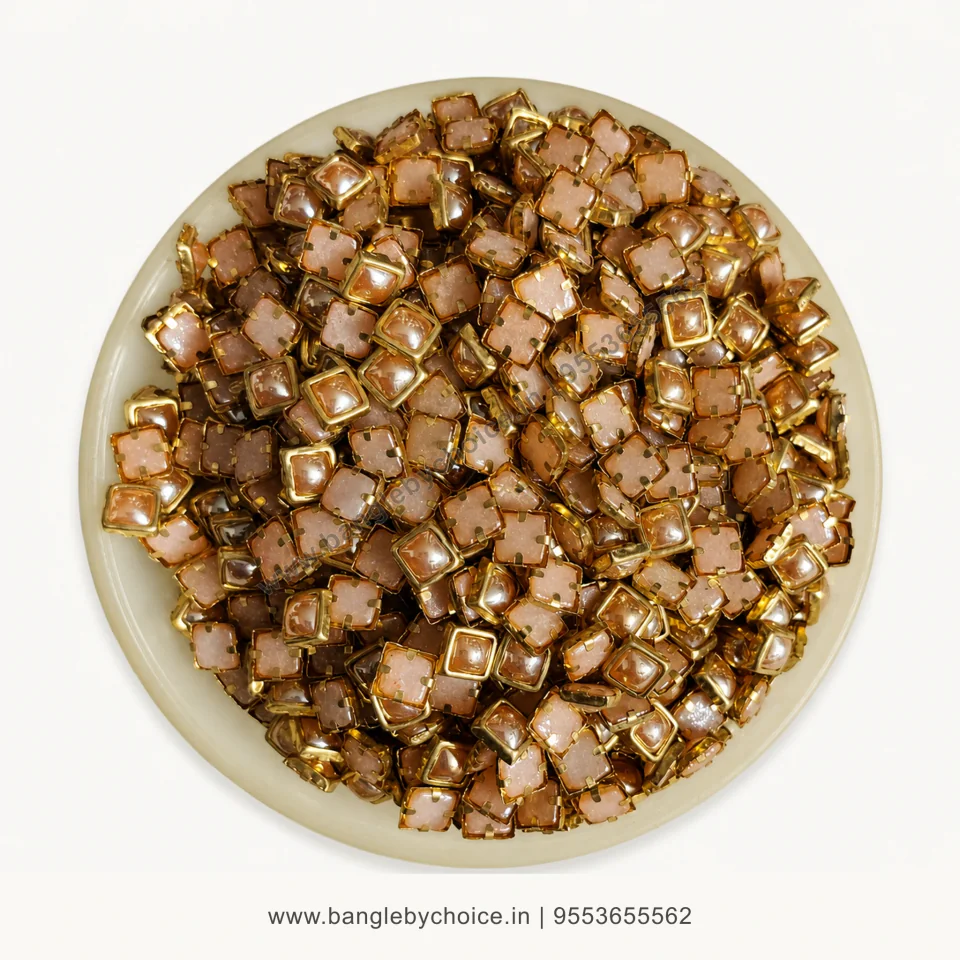 4x4 Square Ceramic Gold Kundans premium top-view product image with antique-gold setting