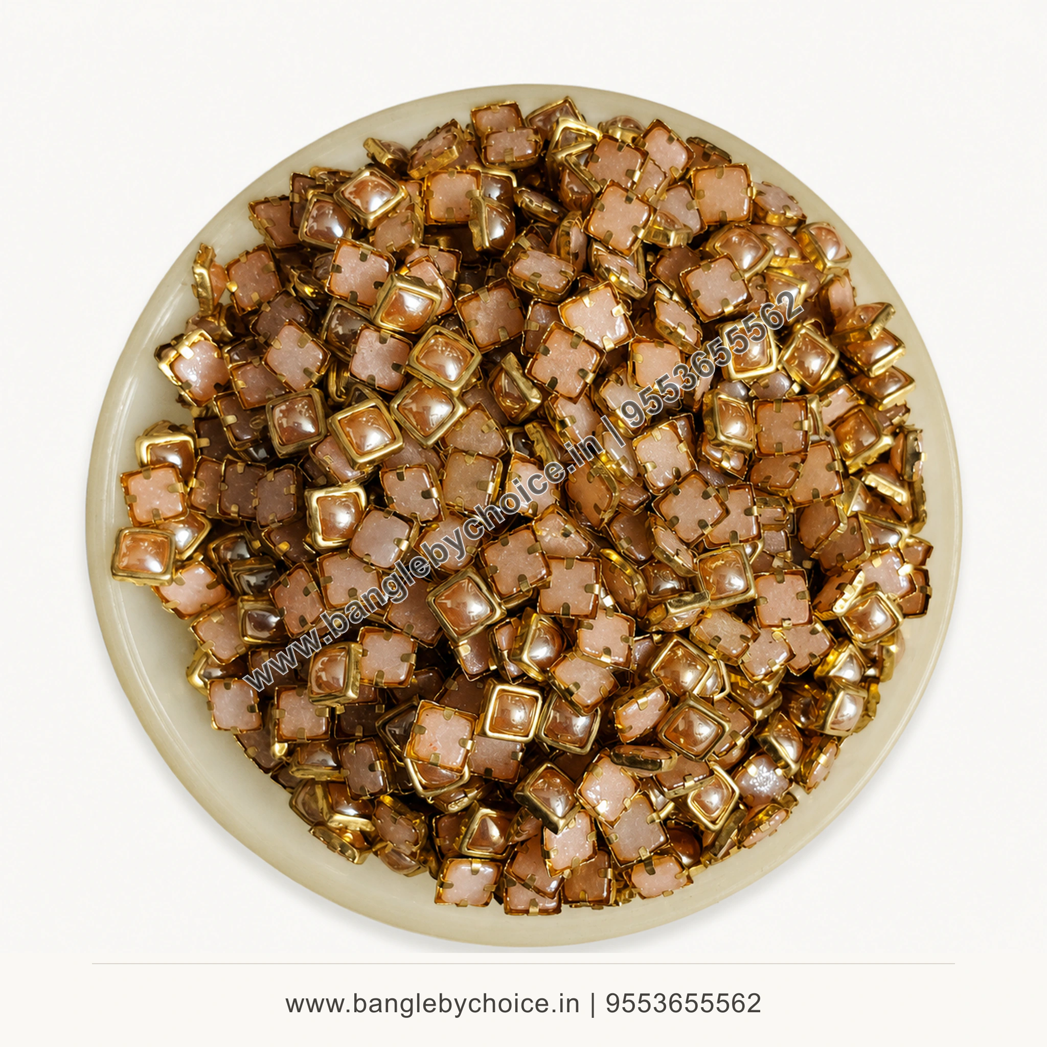 4x4 Square Ceramic Gold Kundans premium top-view product image with antique-gold setting