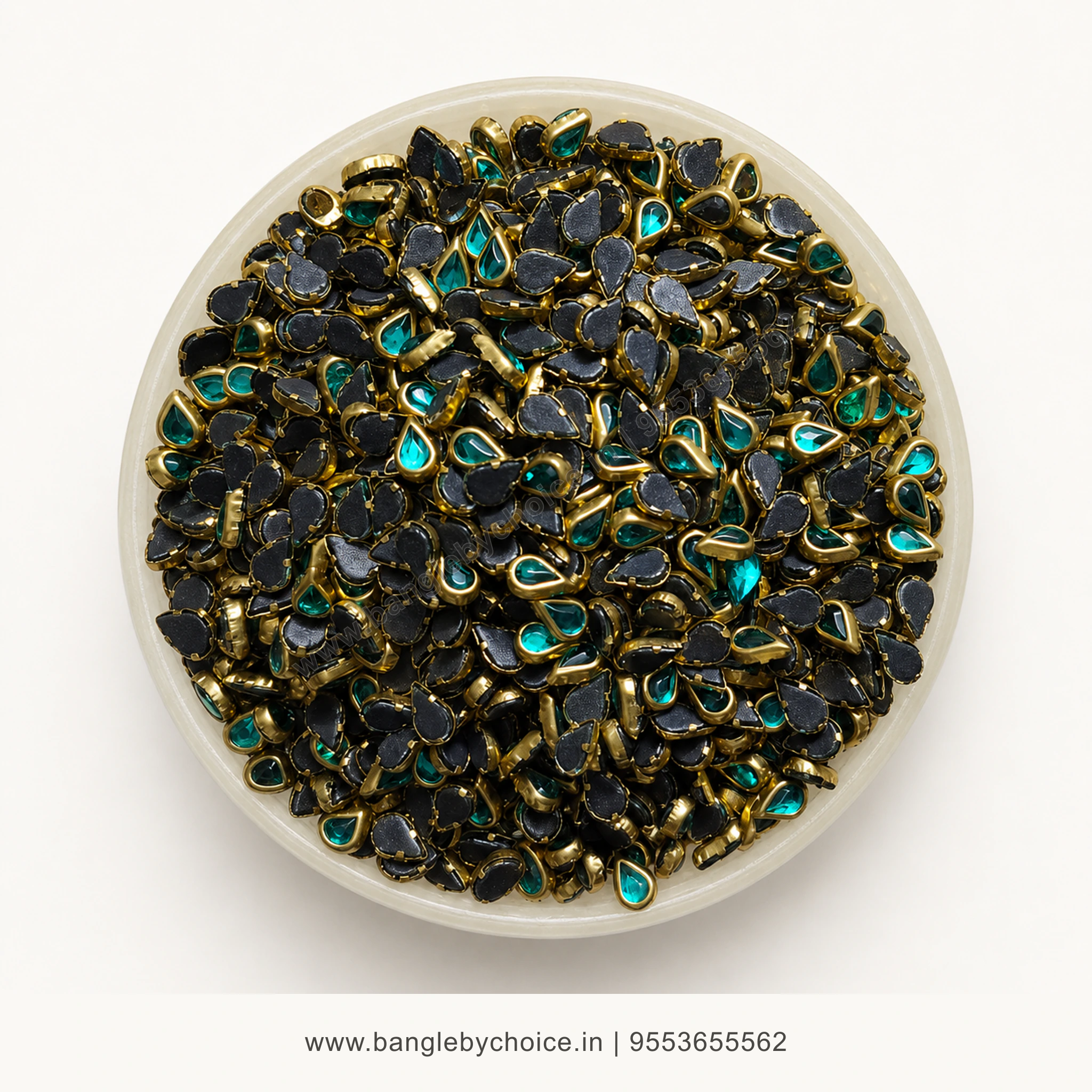 6K Drop C Green Glass Kundans premium top-view product image with antique-gold setting