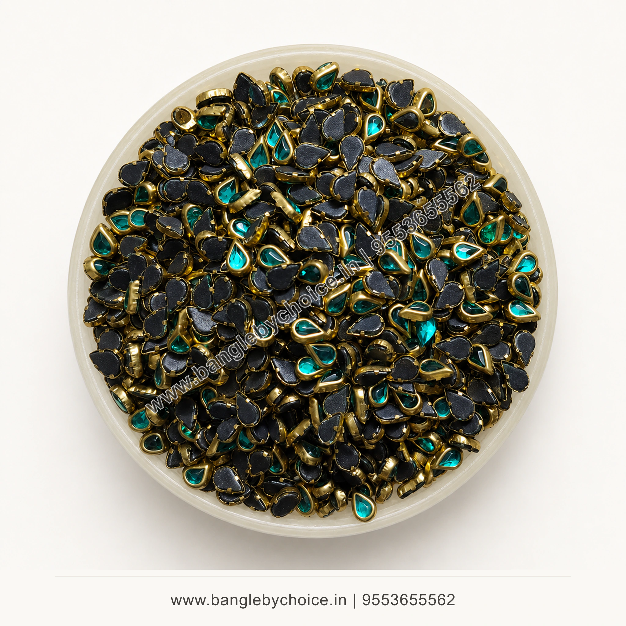 6K Drop C Green Glass Kundans premium top-view product image with antique-gold setting