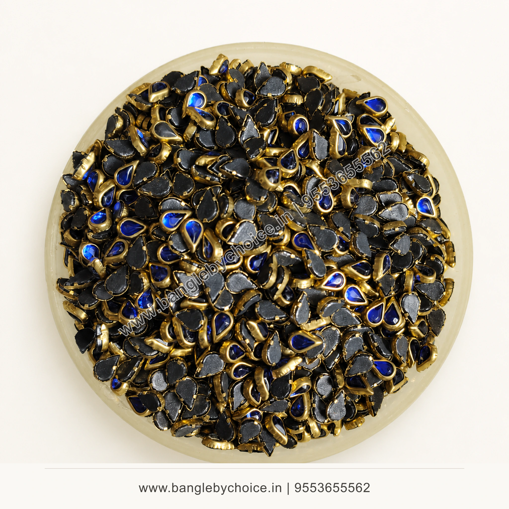 Tilakam Shape Dark Blue Glossy Kundans for jewellery and bangle making