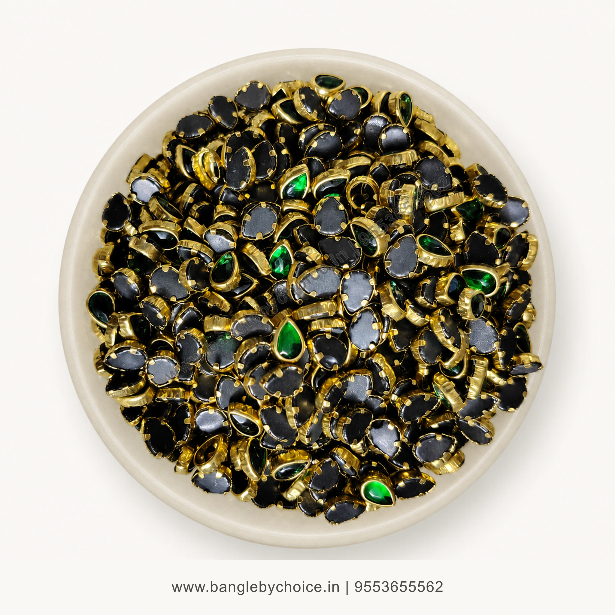 6K Drop Dark Green Glass Kundans premium top-view product image with antique-gold setting