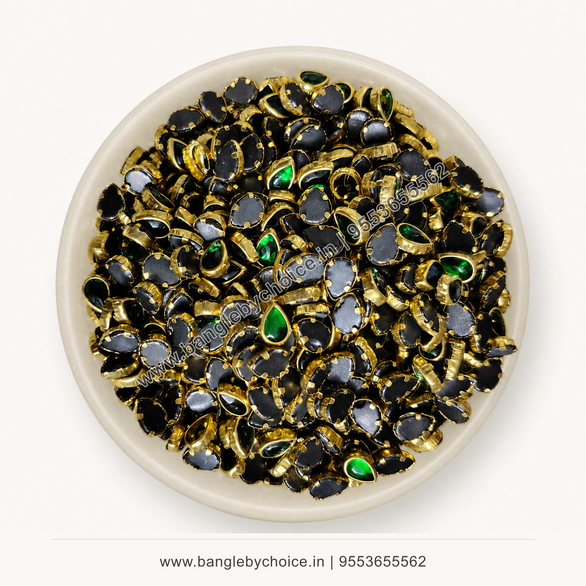 6K Drop Dark Green Glass Kundans premium top-view product image with antique-gold setting