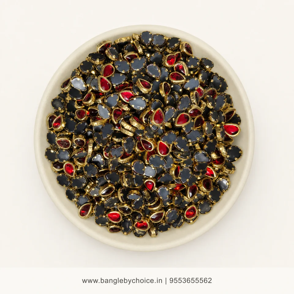 6K Drop Dark Pink Glass Kundans premium top-view product image with antique-gold setting