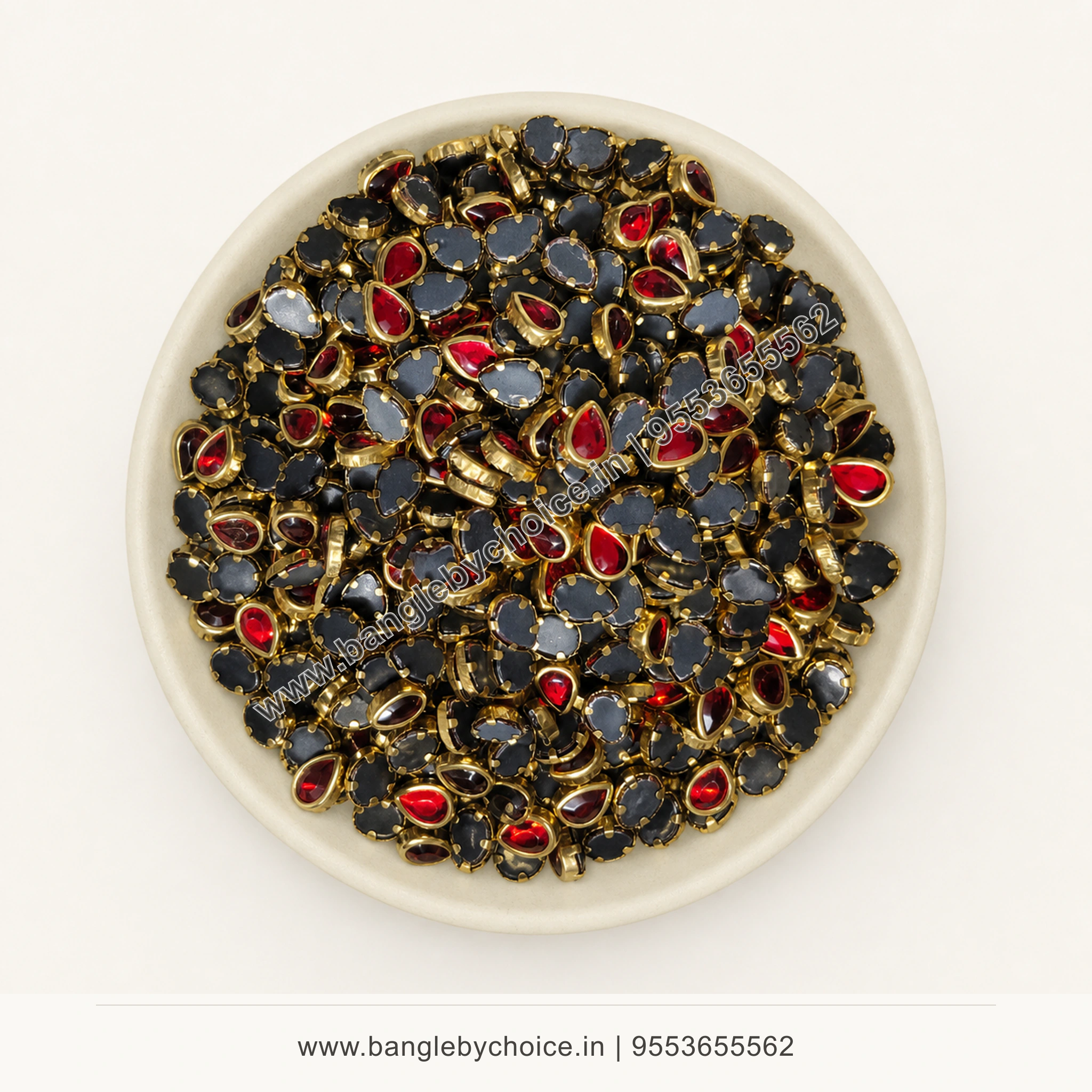 6K Drop Dark Pink Glass Kundans premium top-view product image with antique-gold setting