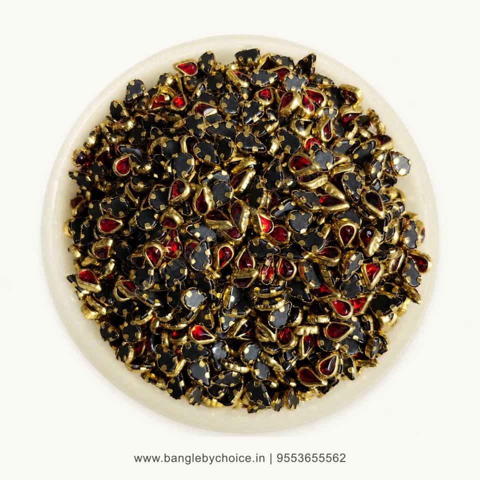 6K Drop Deep Red Glass Kundans premium top-view product image with antique-gold setting