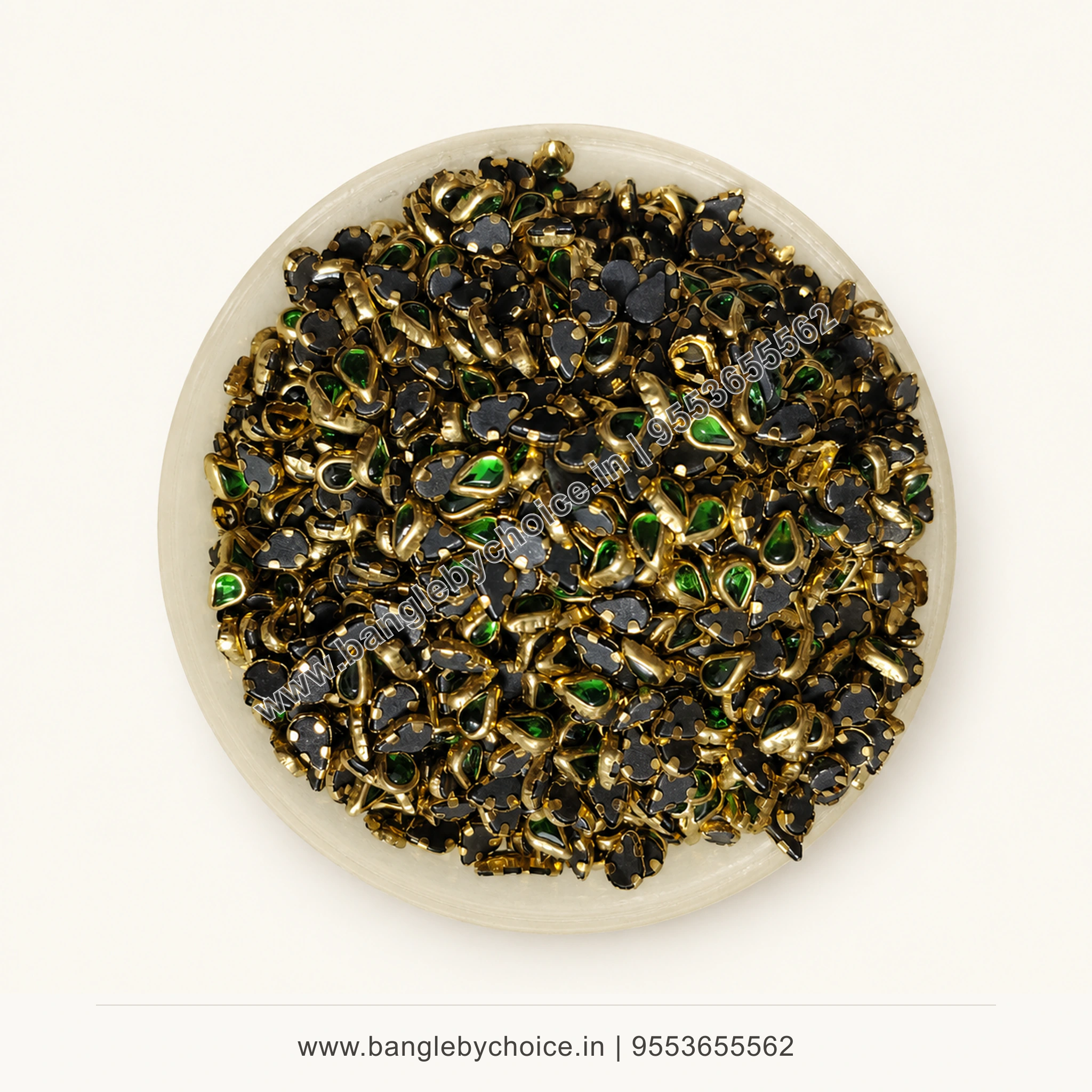 6K Drop Green Glass Kundans premium top-view product image with antique-gold setting