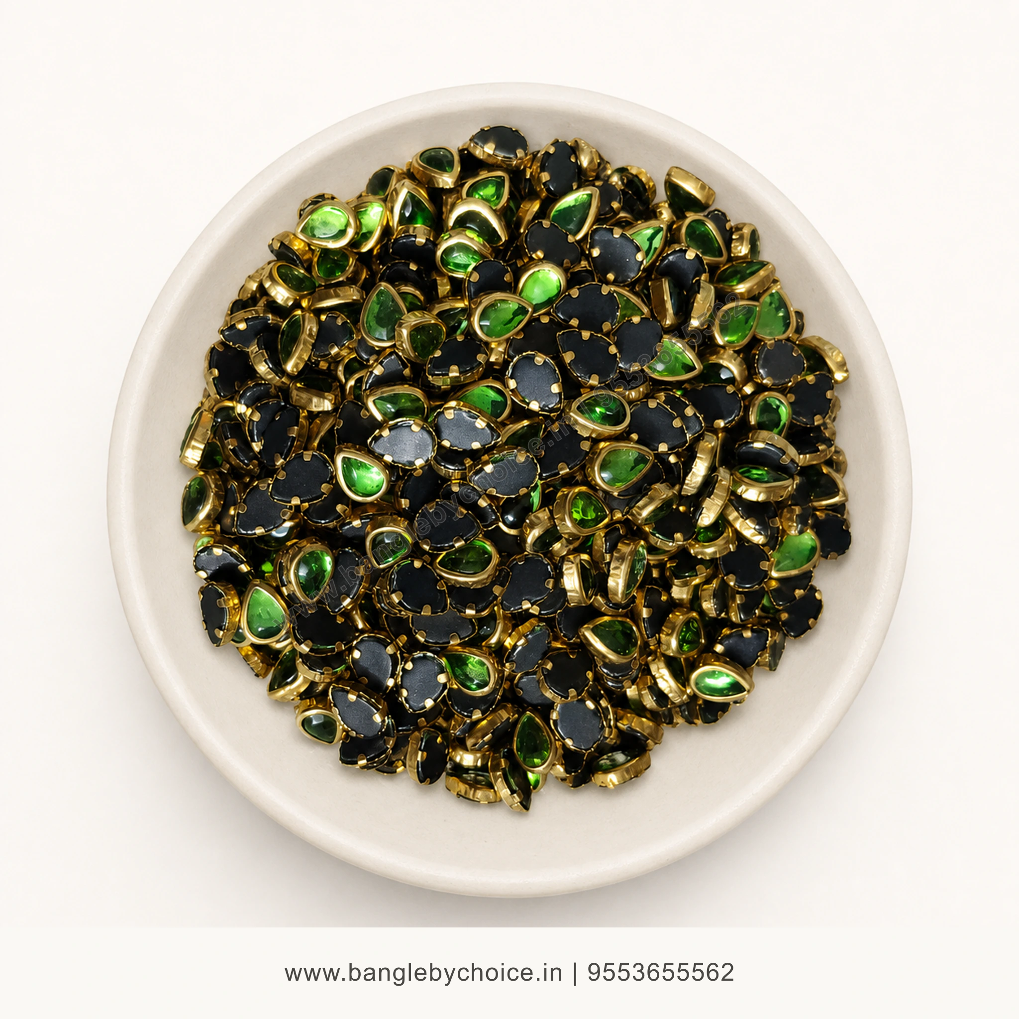 6K Drop Light Green Glass Kundans premium top-view product image with antique-gold setting