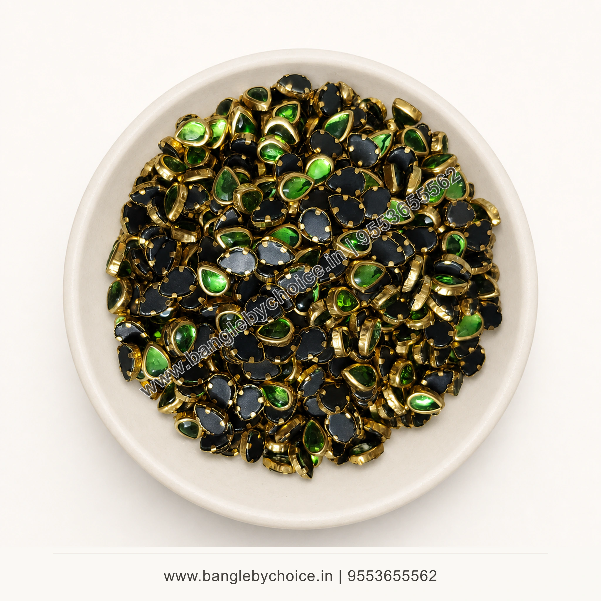 6K Drop Light Green Glass Kundans premium top-view product image with antique-gold setting