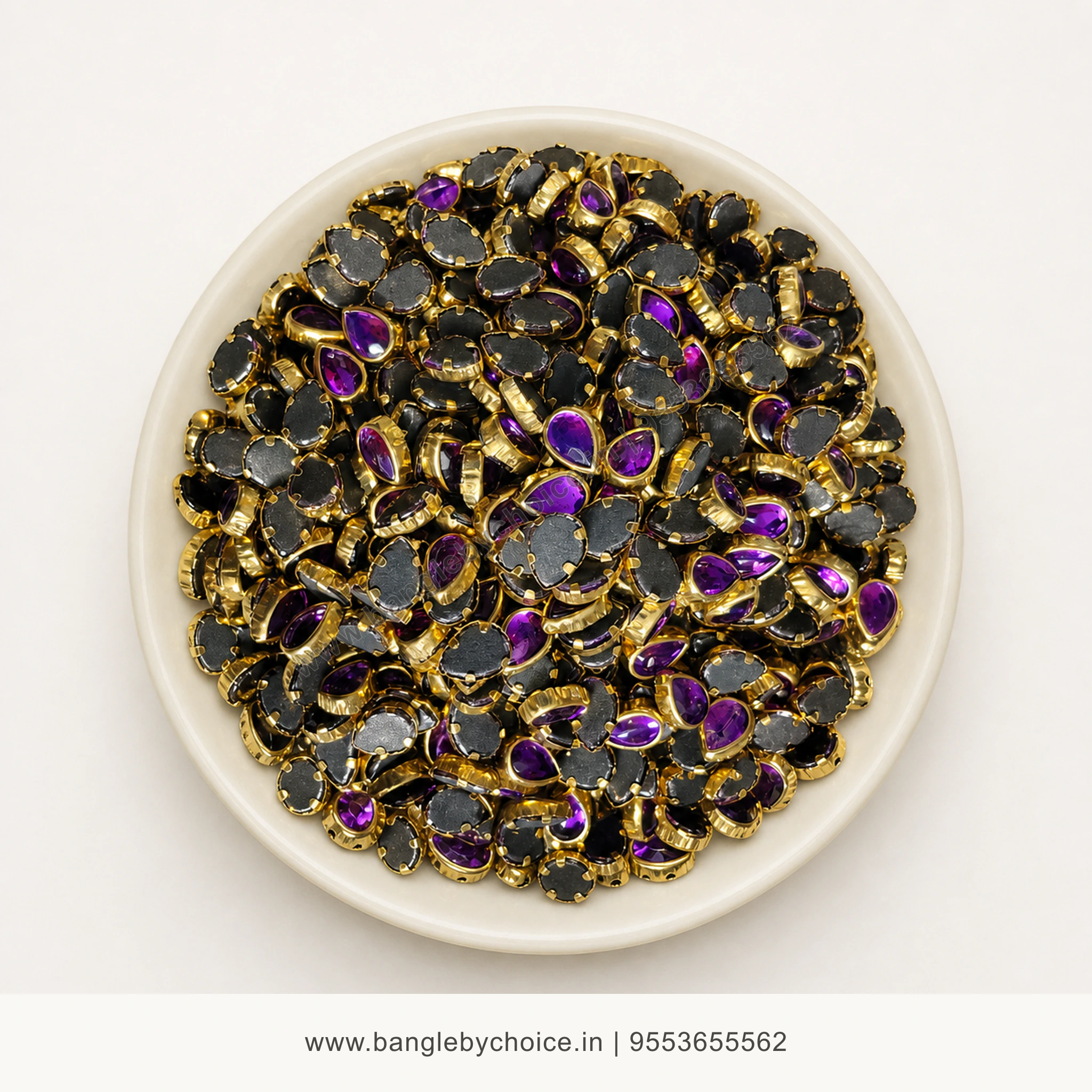 6K Drop Light Purple Glass Kundans premium top-view product image with antique-gold setting